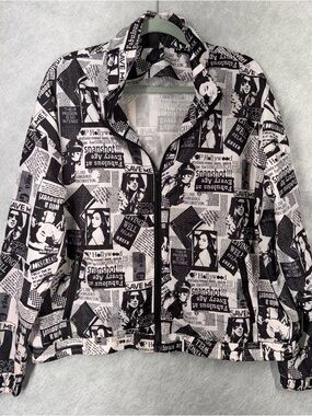 Graphic Newsprint Trendy Jacket - Black & White